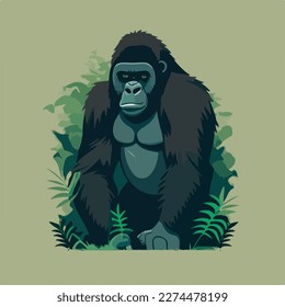 Mountain gorilla in the forest. Threatened or endangered species animals. Flat vector illustration concept