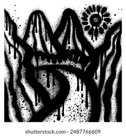 Mountain graffiti with black spray paint. vector illustration.