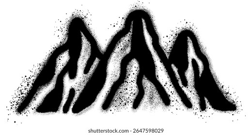 Graffiti de montaña con pintura en spray negra. Picos de la colina Grunge. Pinceladas angustiadas. Paisaje de montaña.
