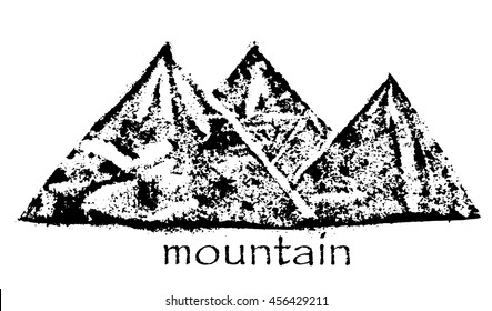 Mountain grange, hand drawn vector illustration, contours of the mountains engraving style