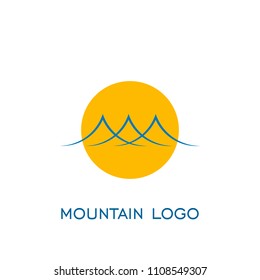 Mountain graphic on circle yellow sun vector design.