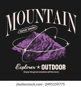 Diseño de impresión gráfica de montaña en archivo de Vector, explorador al aire libre, diseño de impresión de eslogan de tipografía de montaña, primavera, verano, otoño, invierno, diseño de camiseta