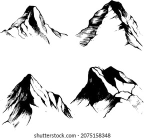 Mountain graphic set, isolated, vector