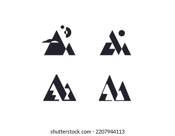 Mountain graphical geometrical conceptual symbols, logotypes. 