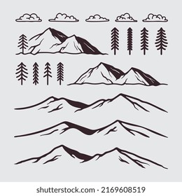 Mountain graphics set for multi purpose like branding, pattern, graphic tshirt, packaging and more.