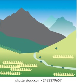 Mountain and grassland landscape vector background design