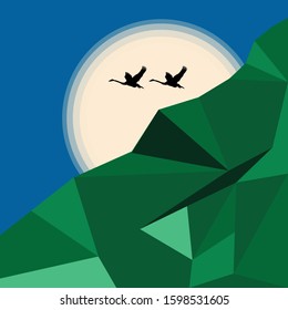 Mountain Green Bird Silhouette Vector