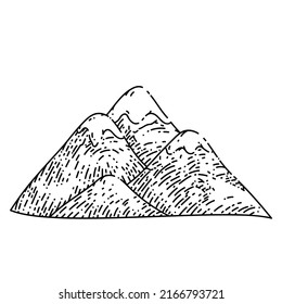 mountain green hand drawn vector. nature landscape, summer forest, sky hill, field view, grass mountain green sketch. isolated black illustration