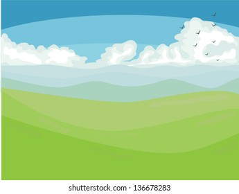 Mountain and green hills with blue sky and clouds Spring view vector