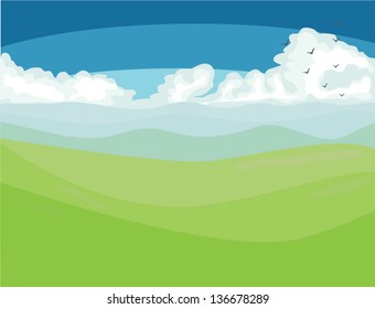 Mountain and green hills with blue sky and clouds Spring view vector
