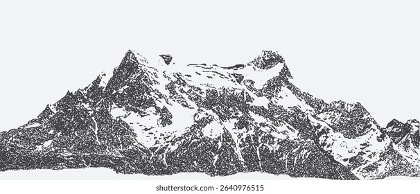 Mountain with halftone stipple effect, for grunge punk y2k collage design, A mound with a brutalist, loud, vintage photocopy background