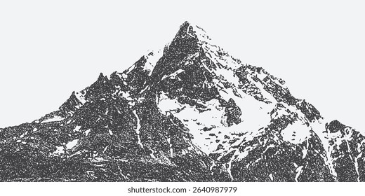 Mountain with halftone stipple effect, for grunge punk y2k collage design, A mound with a brutalist, loud, vintage photocopy background