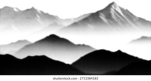 Montanha com efeito de pontilhado de meio-tom, para design de colagem grunge punk y2k. Fundo de fotocópia retro ruidoso brutalista com montículo. Ilustração vetorial para banner vintage, cartaz de música	
