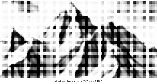 Montanha com efeito de pontilhado de meio-tom, para design de colagem grunge punk y2k. Fundo de fotocópia retro ruidoso brutalista com montículo. Ilustração vetorial para banner vintage, cartaz de música	
