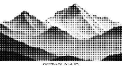 Montanha com efeito de pontilhado de meio-tom, para design de colagem grunge punk y2k. Fundo de fotocópia retro ruidoso brutalista com montículo. Ilustração vetorial para banner vintage, cartaz de música	
