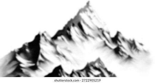 Montanha com efeito de pontilhado de meio-tom, para design de colagem grunge punk y2k. Fundo de fotocópia retro ruidoso brutalista com montículo. Ilustração vetorial para banner vintage, cartaz de música	
