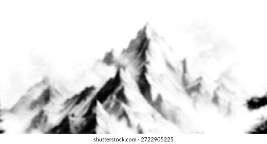 Montanha com efeito de pontilhado de meio-tom, para design de colagem grunge punk y2k. Fundo de fotocópia retro ruidoso brutalista com montículo. Ilustração vetorial para banner vintage, cartaz de música	
