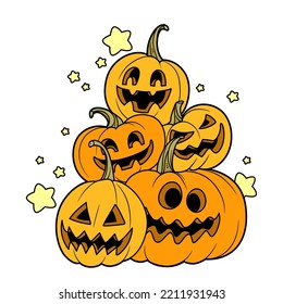 Halloween-Kürbiskuppellaternen mit Ausschnitt aus einer Grinfarbenvariante für Färbeseiten einzeln auf Weiß