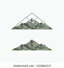 Mountain Hand Drawing Illustration Engraved