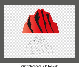mountain hand drawing range in red on a transparent background.