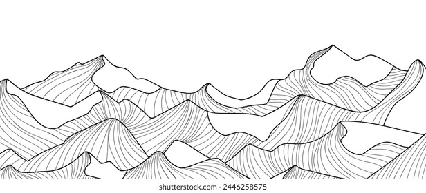 Mountain Hand drawn background vector. Minimal landscape art with line art, contouring. Abstract art wallpaper illustration for prints, Decoration, interior decor, wall arts, canvas prints.
