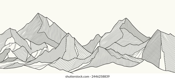 Vector de fondo dibujado a mano de montaña. Mínimo arte del paisaje con arte de línea, contorneado. Ilustración Abstractas del Fondo de pantalla del arte para las impresiones, decoración, decoración interior, artes de la pared, impresiones de la lona.