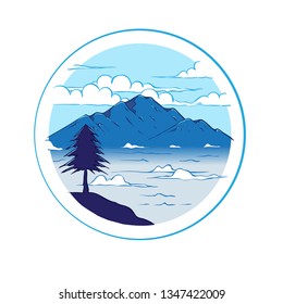 Mountain hand drawn illustration. Logo template.