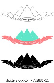 Mountain hand drawn logo in monochrome and colorful version. Vector design element in vintage style for logotype, label, tag, badge and other. Mountain logo, symbol, Lorem ipsum stock vector illustrat