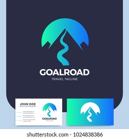 Mountain Hand Drawn Logo Template Design Element With Road And Flag