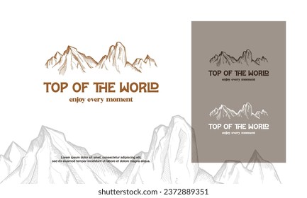 Plantilla de logotipo dibujado a mano de montaña. Elemento de diseño vectorial Estilo de vintage, Etiqueta, Marca, Emblema. Logotipo de montaña, colinas, símbolo de montaña, icono de montaña, logotipo retro, escalador de rock