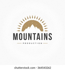 Mountain Hand Drawn Logo Template. Vector Design Element Vintage Style for Logotype, Label, Badge, Emblem. Mountain Logo, Hills Logo, Mountain Symbol, Mountain Icon, Retro Logo, Rock Climber Logo. 