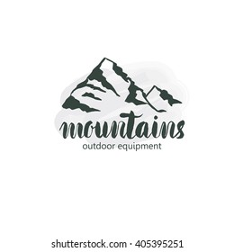 Mountain hand drawn logo. Vector design element in vintage style for logotype, label,tag, badge and other. Mountain logo,  symbol, icon in retro style