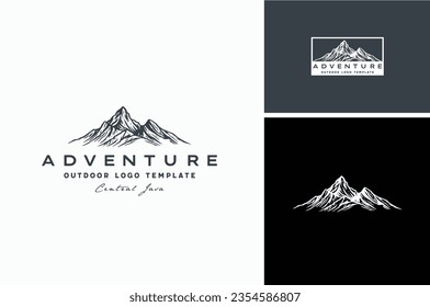 Mountain Hand Drawn Silhouette Black White for Vintage Adventure Outdoor Landscape Logo Design