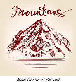 Mountain hand drawn vector llustration realistic sketch