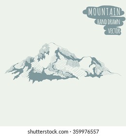 Mountain hand drawn vector style engraving. Sketch outline. 