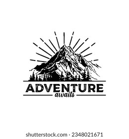 Mountain hand drawn vintage logo vector 