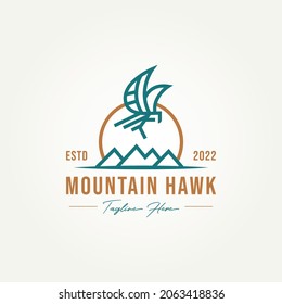 mountain hawk simple line art logo. hawk above mountain logo vector illustration design