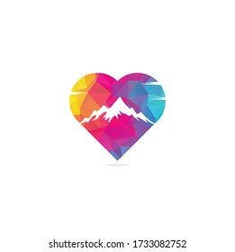 Mountain heart shape concept Logo Template Vector Illustrator.