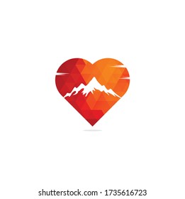Mountain heart shape concept Logo Template Vector Illustrator.	