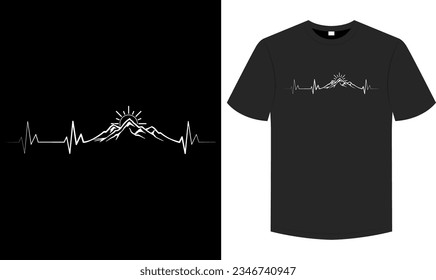 Camiseta de Mountain Heartbeat T , Tipografía de senderismo y tópico de ilustración de elemento gráfico