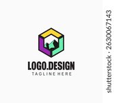 Mountain Hexagon Logo with Colorful Geometric Frame