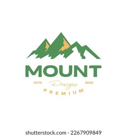 mountain high hill peak outdoor nature glare sun vintage logo design vector icon