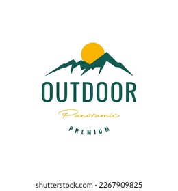 mountain high hill peak sunset panoramic vintage simple logo design vector icon illustration