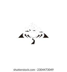 Mountain, and highway, landscape, night geometric symbol simple logo vector