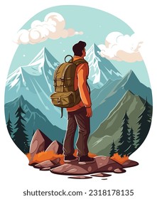 mountain hiker illustration , hiking illustration 