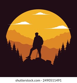 Senderistas de montaña Ilustración vectorial para la ropa, pegatina, Lote, fondo, cartel y otros	
