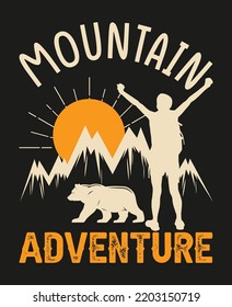 Mountain hiking adventure with hill track illustration, perfect for adventure club tshirt design, Mountains adventures tshirt design, Limitless adventure, Outdoor lifestyle, freedom traveler