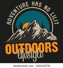 Mountain hiking adventure with hill track illustration, perfect for adventure club tshirt design, Mountains adventures tshirt design, Limitless experience, Outdoor lifestyle, freedom traveler