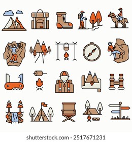 MOUNTAIN HIKING CLIMB ICONS SET