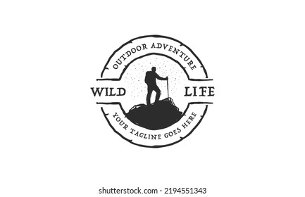 Mountain Hiking Climbing Adventure Logo, Emblems, and Badges. Camp in Forest Vector Illustration Design Elements Template